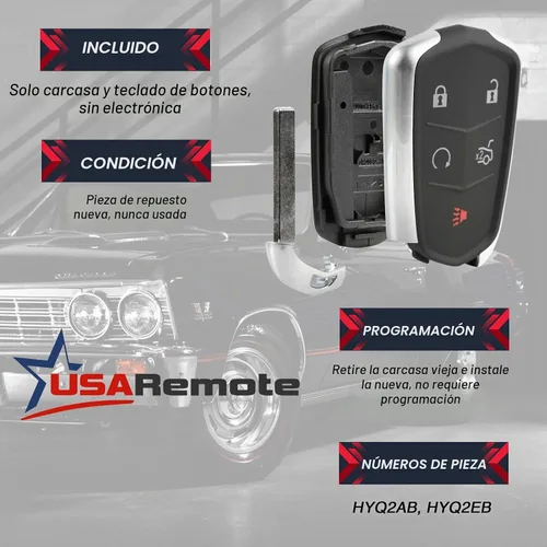 Vista 4 de Llavero de entrada sin llave - Carcasa y almohadilla para control remoto inteligente compatible con Cadillac ATS, CT6, CTS, SRX, XT5, XTS
