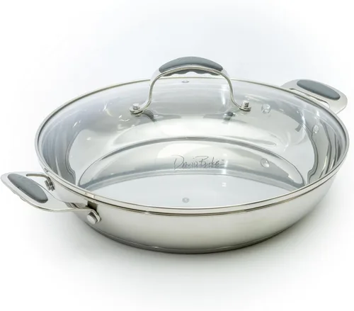 Vista 11 de David Burke Stature - Sartén de acero inoxidable de 1.75 cuartos de galón con tapa de tensión, apta para horno, color gris cepillado