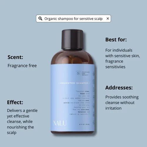 Vista 3 de NALU Champú sin perfume infundido con hidrosol orgánico de romero y lavanda. Para cuero cabelludo sensible Rejuvenecedor, nutritivo, limpiador