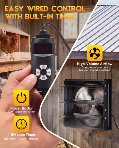 Vista 6 de Ventilador de escape solar de 14" para invernadero con batería recargable