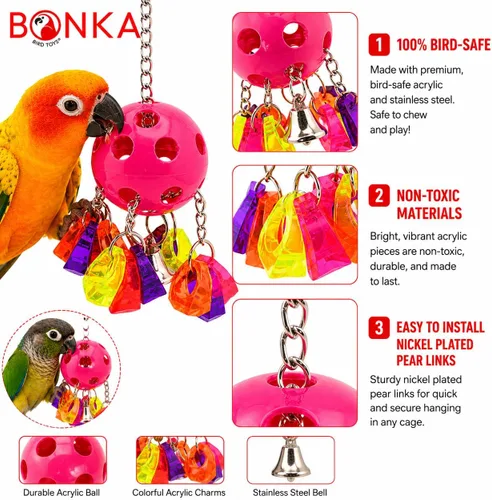 Vista 7 de Bonka Bird Toys 1938 Paci Pull Colorido Chupete Anillo Acrílico Loro Parrotlet Budgie Quaker Africano