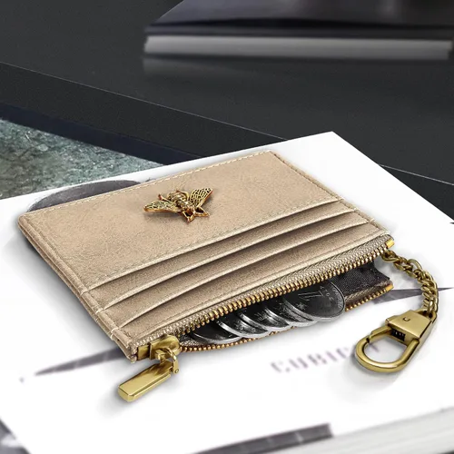 Vista 33 de SEAVILIA Tarjetero llavero cartera para mujer con ventana de identificación RFID monedero regalo abeja delgada minimalista pequeña cartera