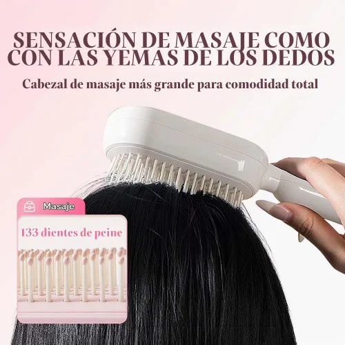 Vista 5 de Cepillo de pelo autolimpiante, cepillo retráctil con cerdas de masaje, peine antiestático fácil de limpiar para todo tipo de cabello, cepillo de Rosa