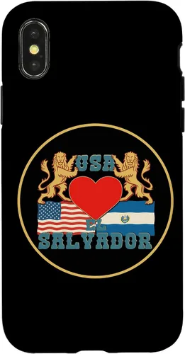 Vista 4 de iPhone 14 Bandera de El Salvador y Estados Unidos, Funda Salvadoreña