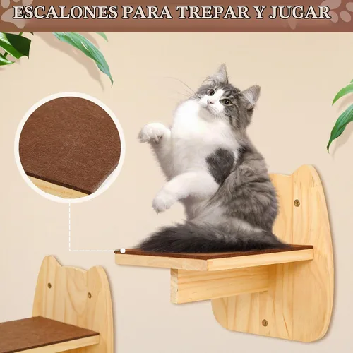 Vista 3 de Calmbee Estantes de Pared para Gatos, Muebles de Pared para Gatos Puente para Gatos de 70" Montaje en Pared Percha para Gatos Hamaca de Madera Árbol