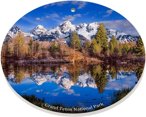 Vista 4 de Grand Teton National Park Adornos de Navidad de recuerdo de la ciudad de Wyoming, adornos colgantes para árbol de Navidad, recuerdo de cerámica