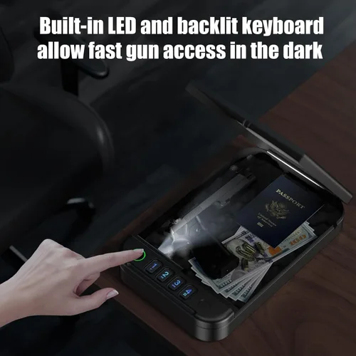 Vista 6 de Caja fuerte para armas, cajas fuertes biométricas para pistola, portátil para pistola de coche, pistola segura con llaves, teclado y control