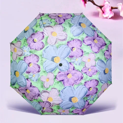Vista 3 de URAWESO Parasol con protección UV, diseño de flores, plegable, para caminar, viajes, decoración de boda