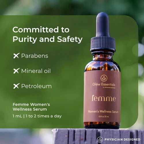 Vista 5 de Médico Diseñado Femme - Suero de progesterona tópico equilibrio hormonal para mujeres 20 mg de progesterona USP bioidéntica 1 oz FL 30 mL