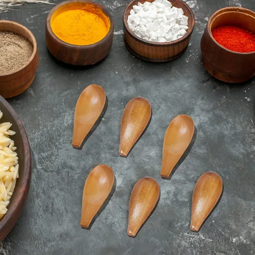 Vista 2 de Paquete de 4 cucharas de madera para tarros, mini cucharas de madera con mango corto para sal, té, granos de café, dulces, leche en polvo, especias