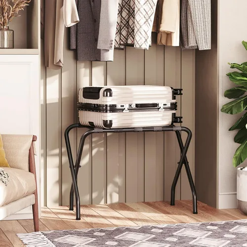 Vista 2 de HOOBRO Portaequipajes, soporte plegable de metal para maleta para habitación de invitados, soporta hasta 100 libras, 27 x 15.3 x 22 pulgadas, marco