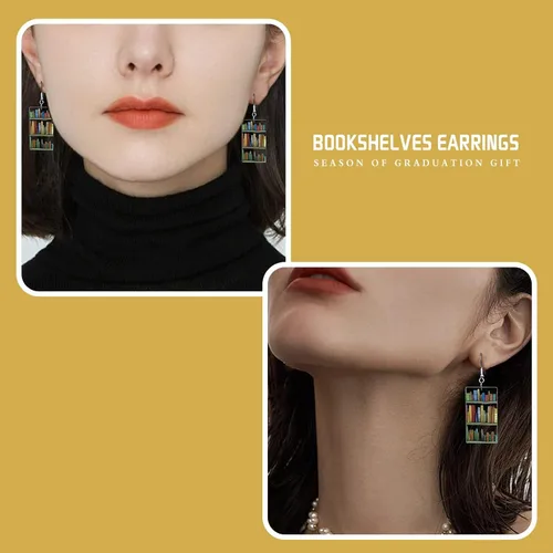 Vista 4 de Pendientes colgantes de libros para mujer, amantes de los libros, aretes acrílicos