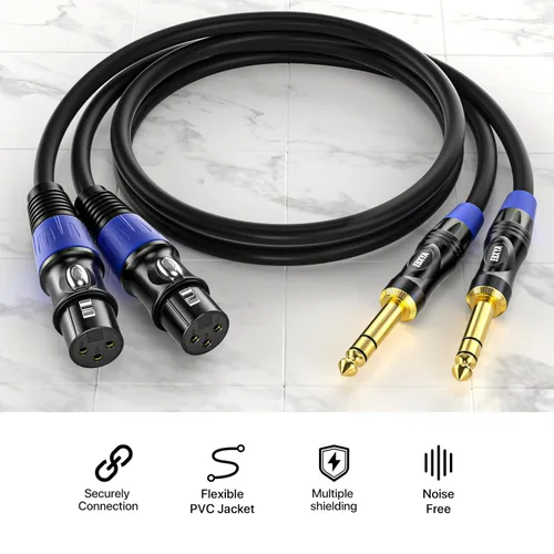 Vista 2 de EBXYA Cable XLR equilibrado hembra a TRS, cable de micrófono de 1/4 pulgadas, cable de audio para instrumento de 3 pies, paquete de 2 para micrófono
