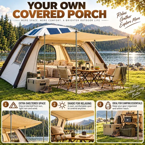 Vista 7 de Inflatable Tent for 4 Person with Solar Panel, Pump, Canopy & Porch