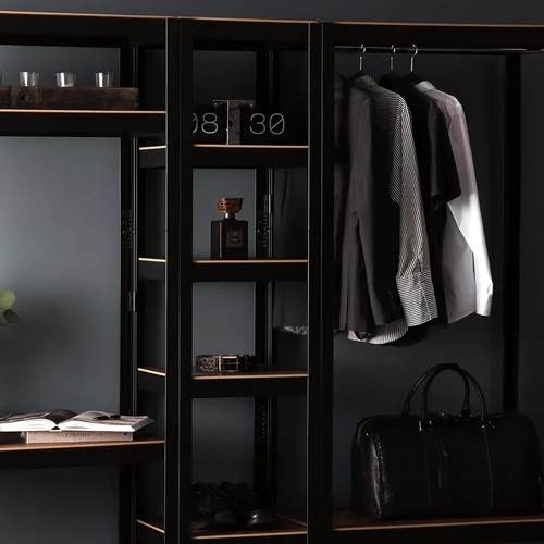 Vista 6 de KEPSUUL - Perchero de doble riel negro resistente para armario, estante modular personalizable de metal alto y almacenamiento con tablero de malla