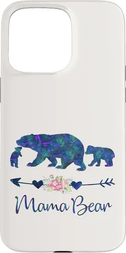 Vista 28 de Teal Blue Purple Floral Mama Bear and Two Cubs White Case for iPhone 16