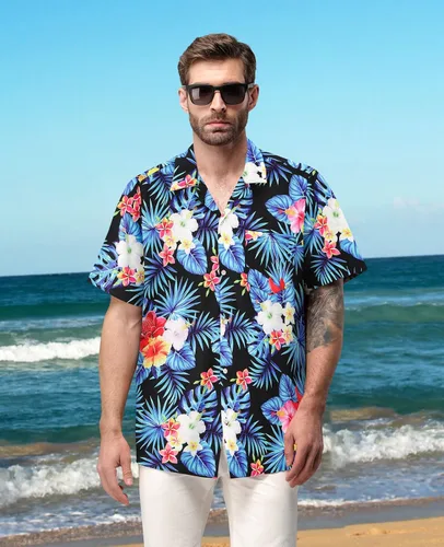 Vista 5 de MRIGNT Men's Hawaiian Shirt Short Sleeves Printed Button Down Summer Beach Shirts