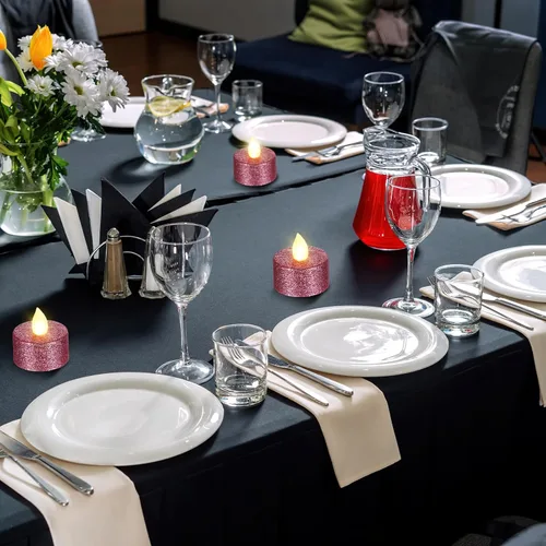 Vista 3 de Retisee 48 velas LED sin llama, con purpurina, velas falsas eléctricas para centros de mesa, funciona con pilas, decoración romántica de invierno
