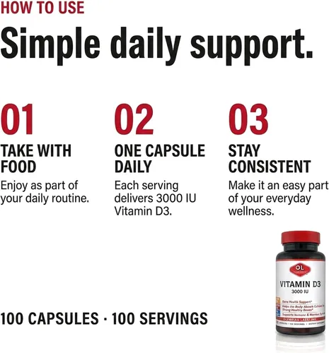 Vista 6 de Olympian Labs Vitamina D3 3000 Iu 100 cápsulas que apoyan huesos fuertes