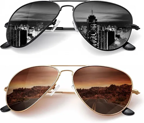 Vista 51 de KALIYADI Classic Aviator Sunglasses for Men Women Driving Sun glasses Polarized Lens UV Blocking Negro