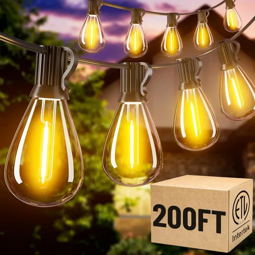Vista 15 de Jerritte - Cadena de luces LED para exteriores de 60 pies con 16+1 bombillas Edison inastillables IP65 impermeables, 2700K regulables, luces