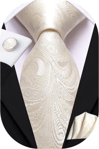 Vista 307 de Hi-Tie Corbatas de seda para hombre, diseño de cachemira a rayas, con bolsillo, gemelos cuadrados, conjunto formal de negocios