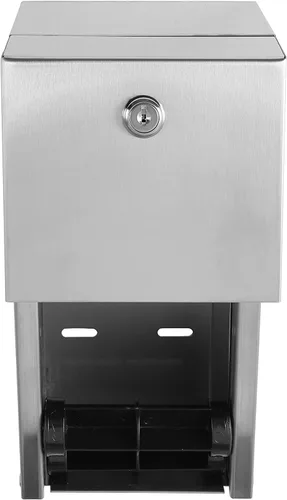 Vista 2 de Dispensador de papel higiénico comercial, soporte de doble rollo de acero inoxidable 304, dispensador de pañuelos de montaje en pared con cerradura