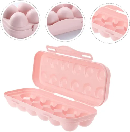 Vista 8 de Zerodeko Caja de huevos de pollo anticolisión con tapa, rosa, paquete de 2, plástico