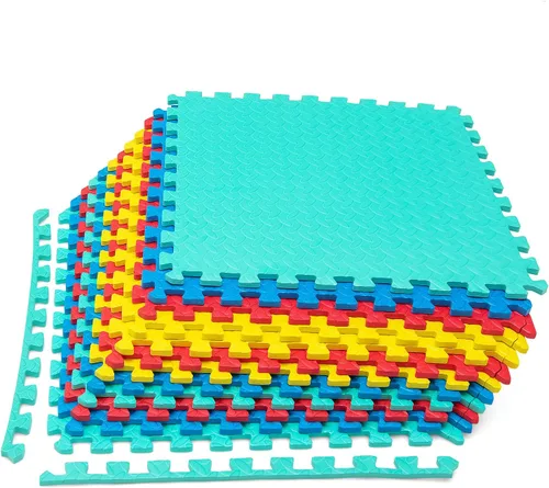 Vista 15 de Tangkula Alfombrillas de ejercicio de 12 azulejos con borde, tapetes protectores de espuma EVA antideslizantes, tapetes elásticos de juego
