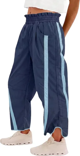 Vista 9 de Fisoew Pantalones deportivos holgados de pierna ancha para mujer, cintura Verde militar