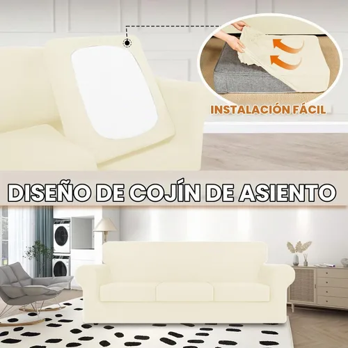 Vista 3 de KEKUOU 4 piezas de fundas elásticas para sofá de 3 cojines, fundas para sofá para mascotas, fundas para sofá lavables, suaves y elásticas, protector