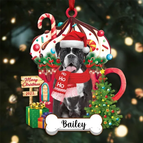 Vista 51 de Akita1 - Adorno personalizado para perro, adorno de perro con nombre personalizado, plano impreso en 2D, acrílico colgante, Papá Noel y perro
