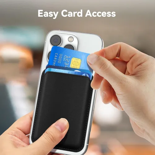 Vista 6 de Tarjetero magnético más fuerte de piel RFID para iPhone 16 Series, accesorios Mag-Safe para iPhone 17/16/15/14/13/12 y Pro/Promax, negro