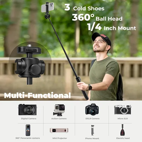 Vista 6 de KraftGeek Trípode para Vlogging para Teléfono y Cámara, Soporte de Trípode de 1.5 metros para iPhone y Android con 3 Zapatas Frías para Luz