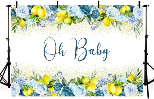 Vista 4 de MEHOFOND Telón de fondo de baby shower de limón de 7 x 5 pies para niño Oh Baby Blue Floral Lemonade Background Party Banner Decoración de mesa