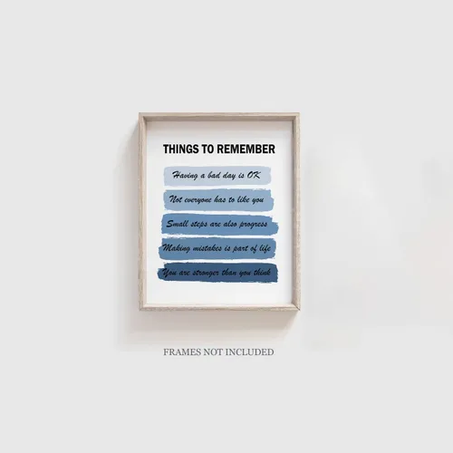 Vista 4 de Arte de pared Things To Remember - Decoración de pared con citas positivas, regalos inspiradores de estímulo, póster edificante para oficina en Azul