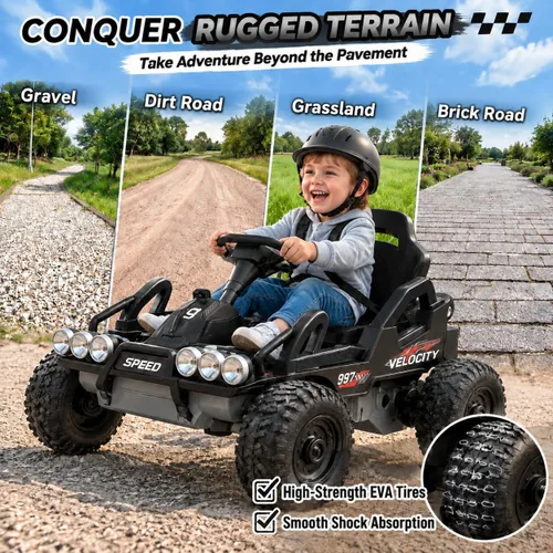 Vista 4 de Go Kart eléctrico de 12 V para niños, coche con marco de metal de 3 a 6 Negro