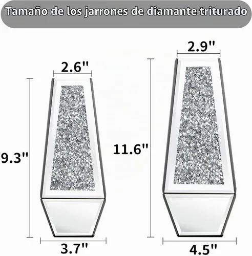 Vista 5 de SHYFOY - Juego de 2 jarrones con espejo de diamante triturado plateado, no pueden contener agua Floreros de cristal, decoración del hogar