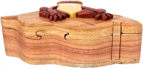 Vista 5 de Frog on Lily Pad - Caja de rompecabezas de madera natural de Intarsia - Hecho a mano con compartimento secreto