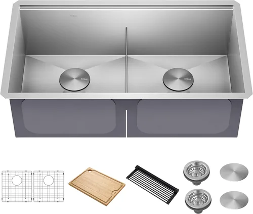 Vista 12 de KRAUS Kore KWU1101-17-PGM - Fregadero de cocina con estación de trabajo de 17 pulgadas con cuenco individual en PVD, de acero inoxidable de calibre