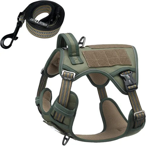 Vista 17 de Arnés táctico para perros medianos y grandes, control ajustable sin tirones con asa, chaleco reflectante resistente, talla XL Verde militar