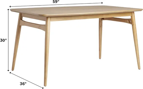 Vista 3 de Walker Edison Mesa de comedor moderna Mid-Century de madera maciza con patas cónicas, 59 pulgadas, fresno inglés