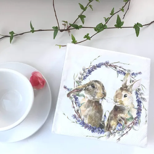 Vista 5 de Servilletas de conejito de 20 unidades – Lindas servilletas de cóctel tamaño cena y almuerzo – Papel para Decoupage y estilo vintage