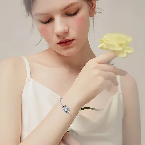 Vista 4 de Pulseras de plata de ley 925 con diseño floral de vidlotoluna de estrellaónixturquesapiedra lunarmalaquita, regalo de joyería floral para mujeres