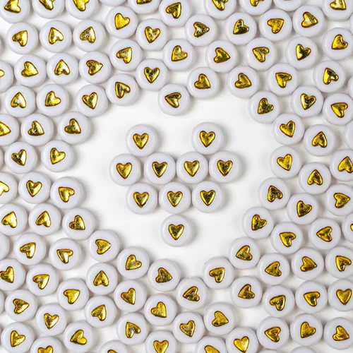 Vista 4 de Melius 500 cuentas acrílicas de corazón para pulseras, joyería, manualidades (4 x 7 redondas, corazón dorado)