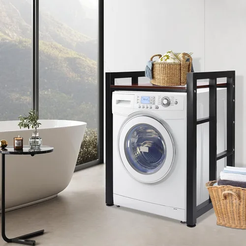 Vista 4 de Soporte apilable para lavadora y secadora, estantes resistentes para lavadora y secadora con estante ajustable, estante de almacenamiento apilable