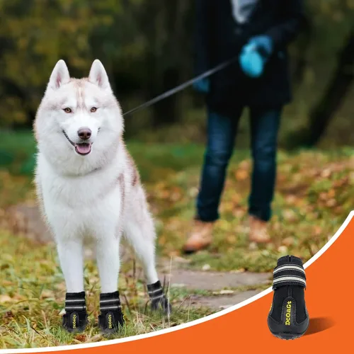 Vista 6 de DcOaGt Zapatos para perros de tamaño pequeño, botas antideslizantes Negro