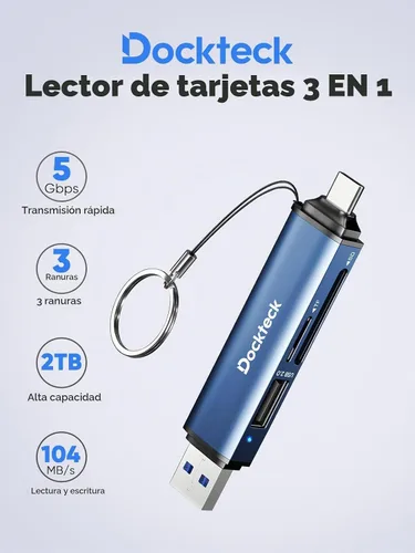 Vista 7 de Dockteck Lector de Tarjetas SD Adaptador, Lector de Tarjetas SD/TF USB3.0 de Super Velocidad 5G, Lector de Tarjetas de Memoria de 3 Ranuras USB A/C