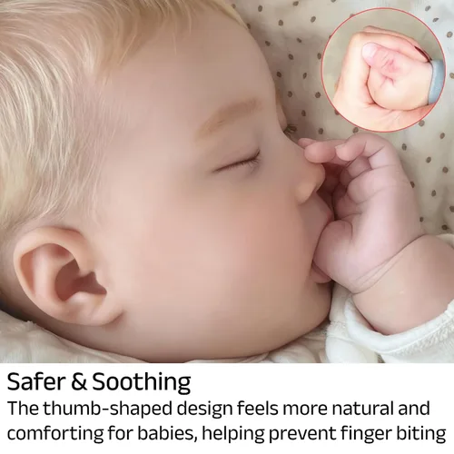 Vista 4 de Chupetes de bebé con forma de pulgar de 0 a 6 meses, paquete de 2 con 4 piezas Paci + clip y estuche * 1