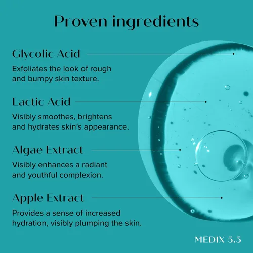 Vista 3 de MEDIX Gel exfoliante para el cuidado de la piel con ácido láctico 10% ácido glicólico y ácido láctico, suero exfoliante para cuerpo y cara AHA